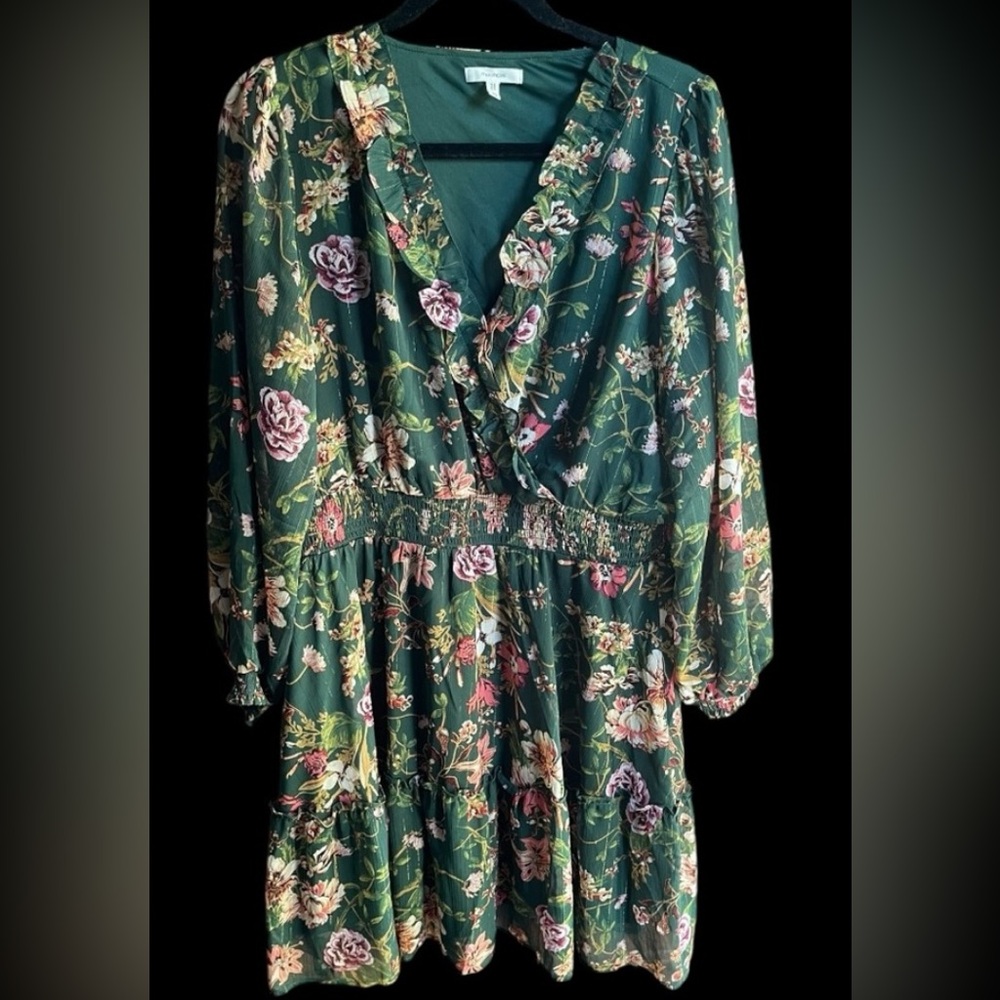 Maurices Green Floral Long Sleeve Boho Dress XL
